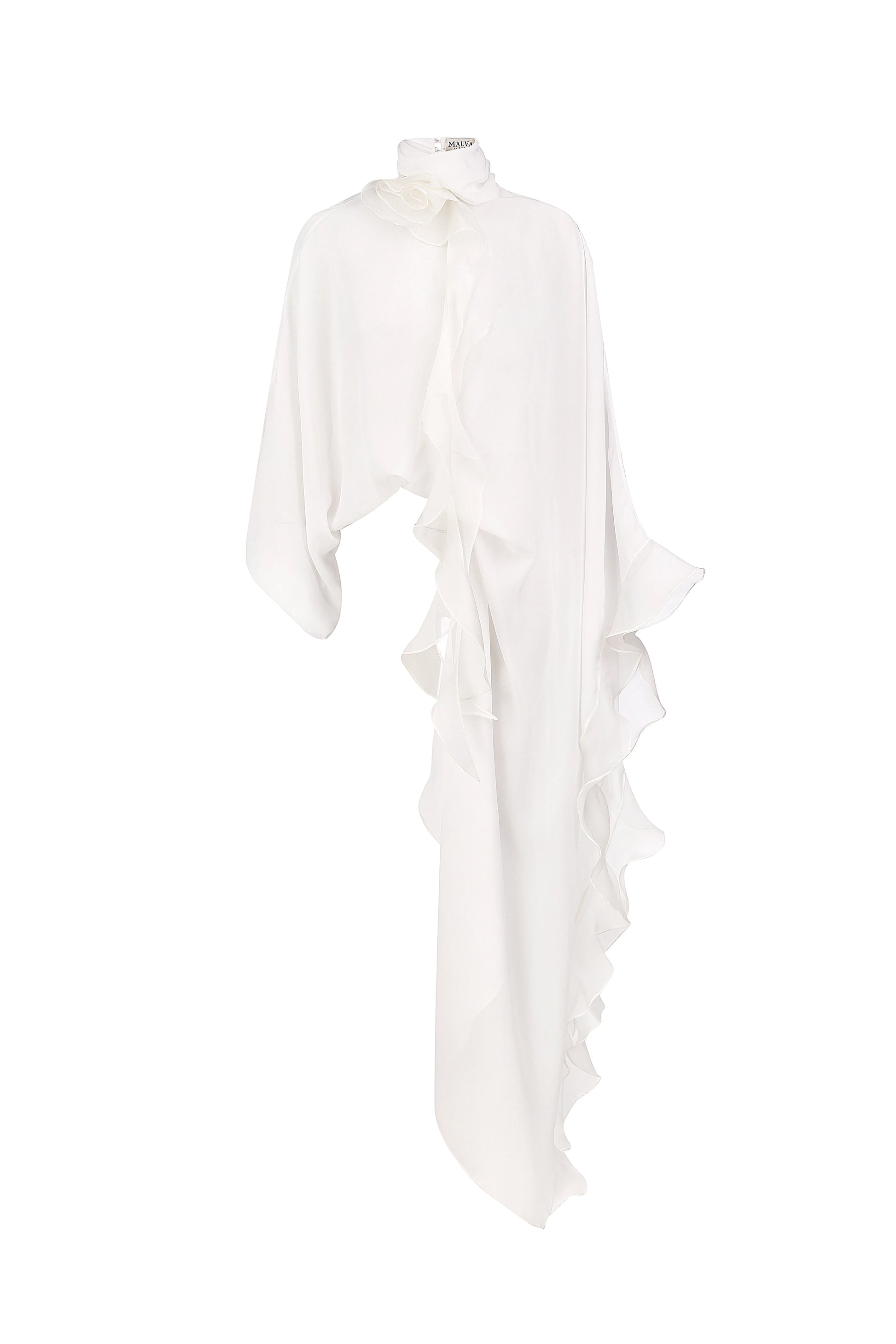 Rosette Silk Cape-Blouse in White