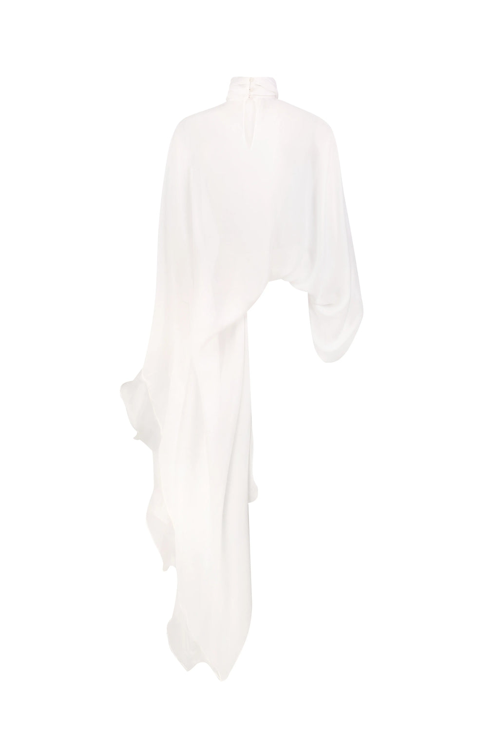 Rosette Silk Cape-Blouse in White