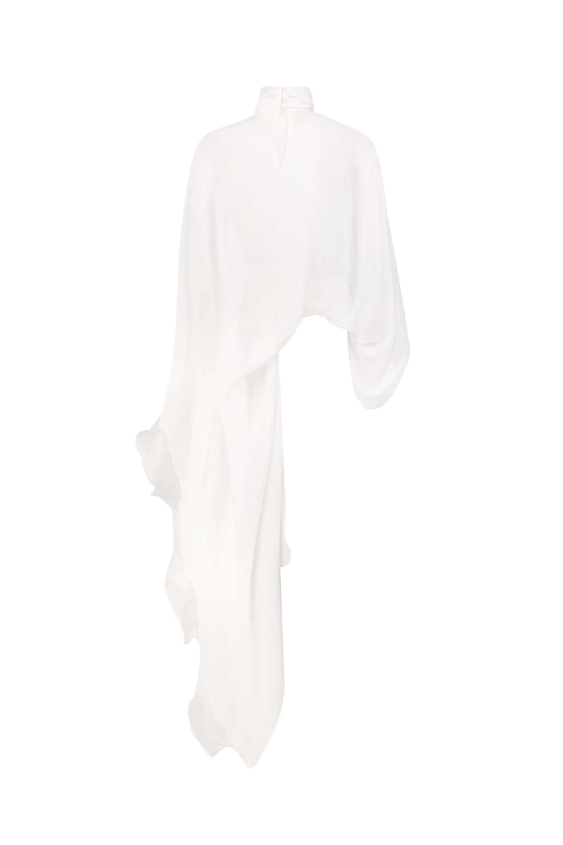 Rosette Silk Cape-Blouse in White