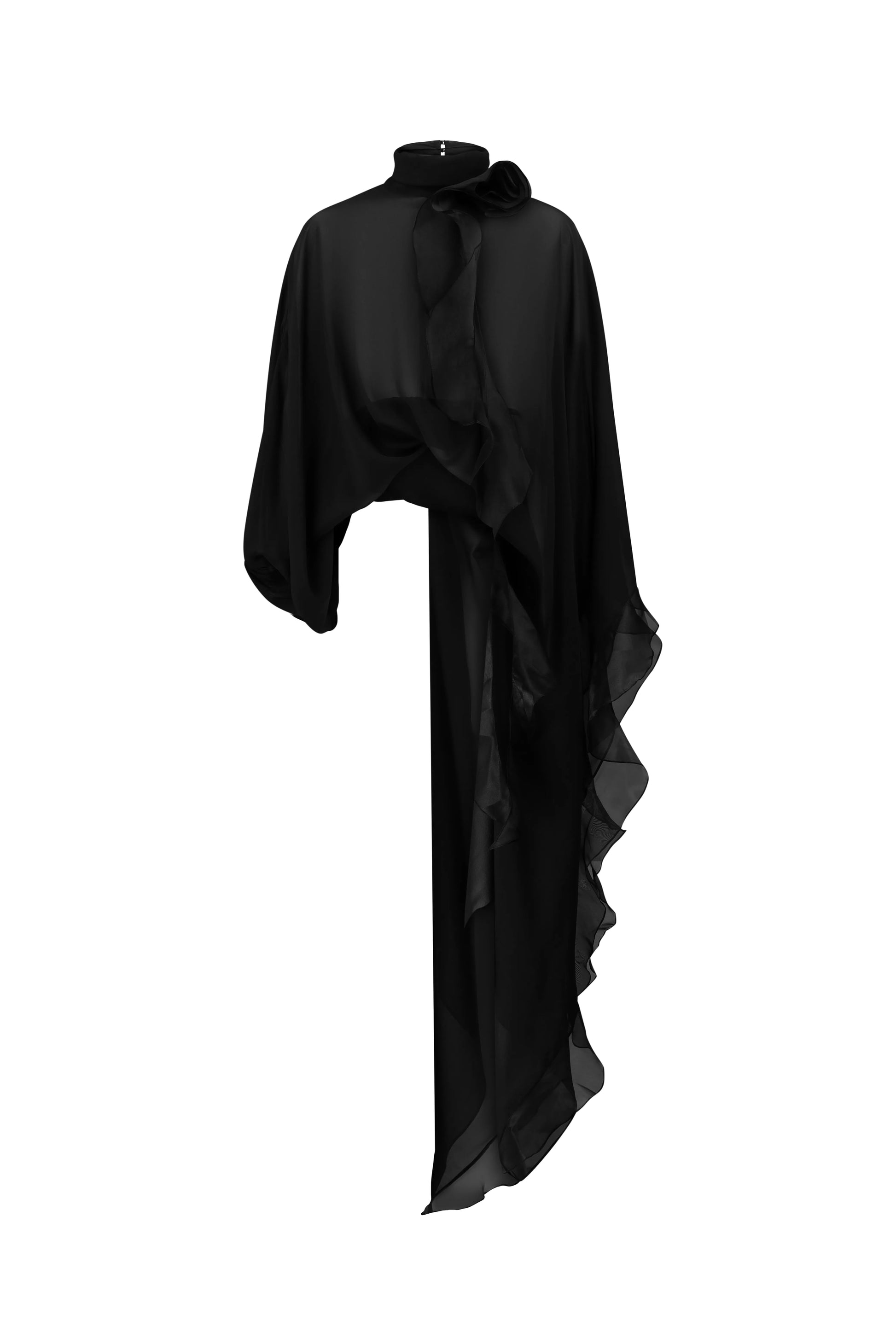 Rosette Silk Cape-Blouse in Black