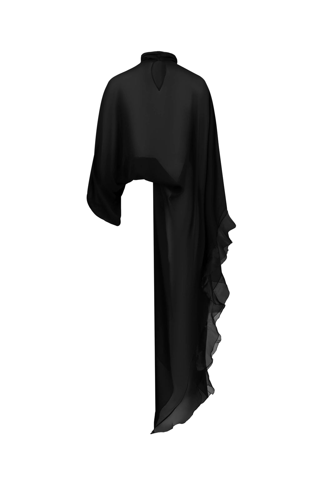 Rosette Silk Cape-Blouse in Black