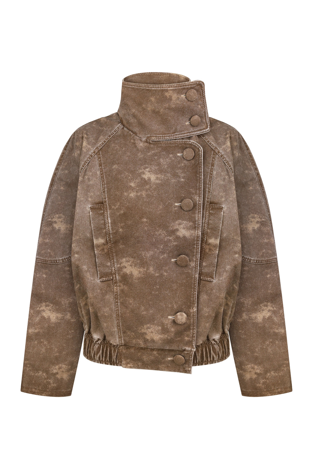 Funnel-Neck Weathered Blazer in Brown