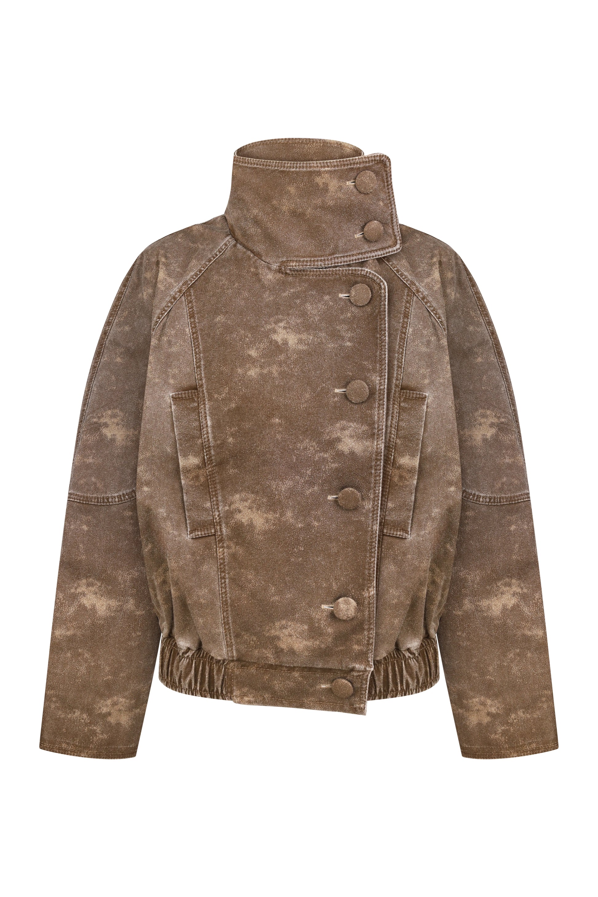 Funnel-Neck Weathered Blazer in Brown