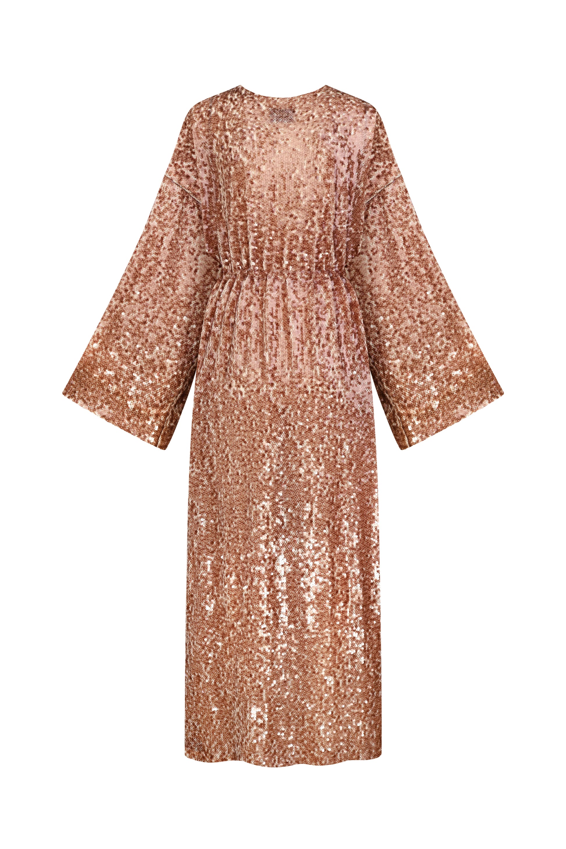 Floral-Tie Sequin Cape in Brown