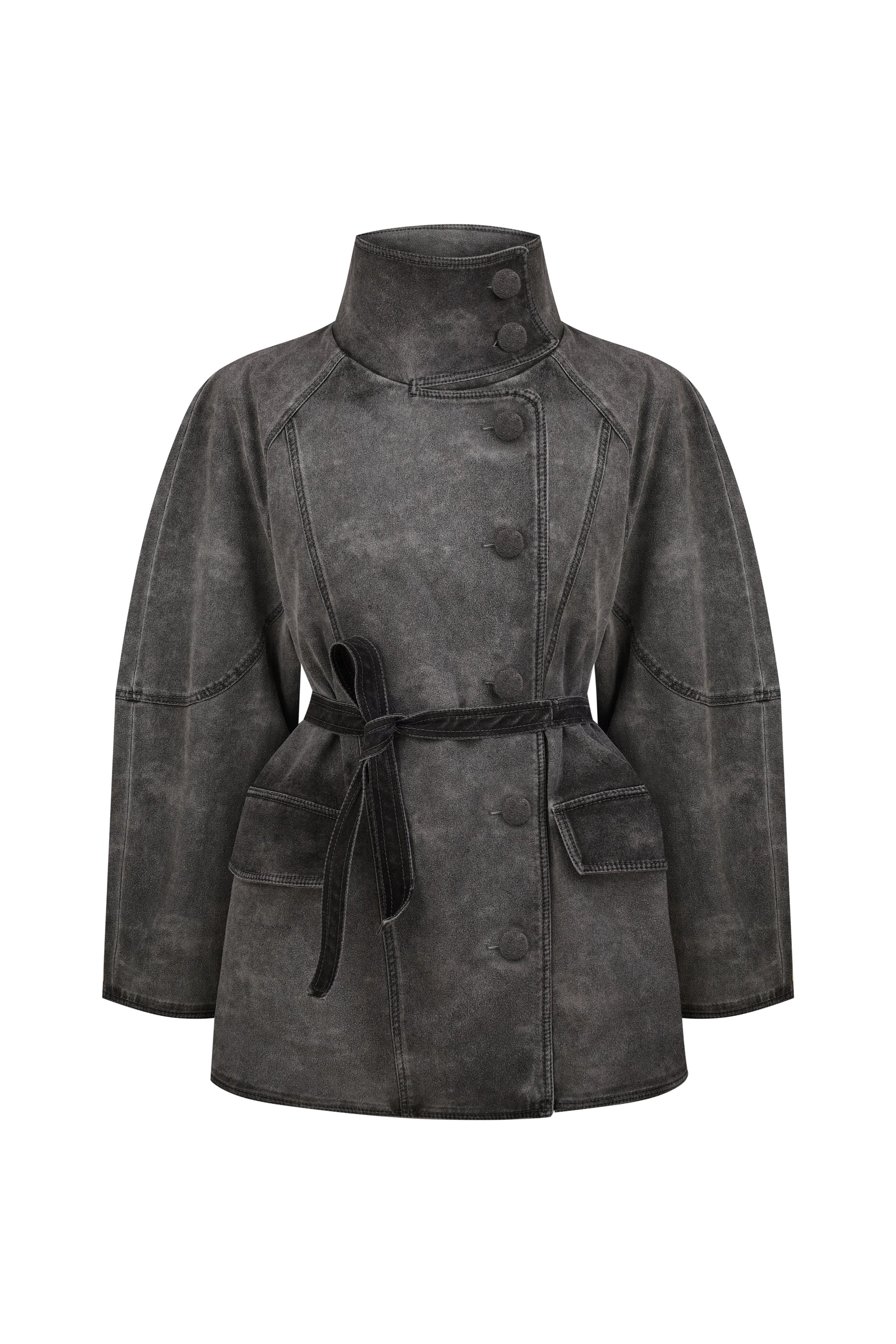 Weathered Funnel-Neck Coat in Gray