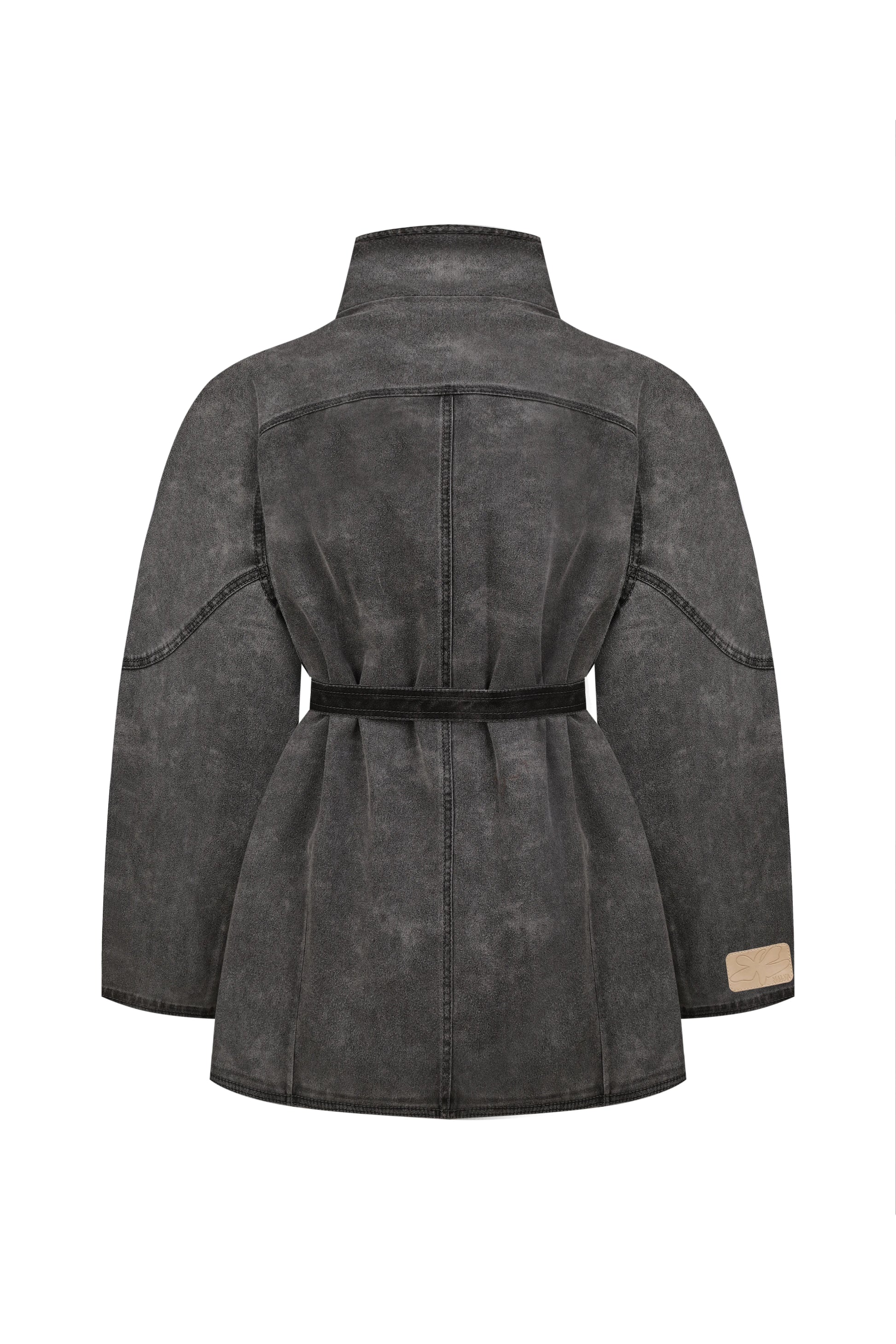 Weathered Funnel-Neck Coat in Gray
