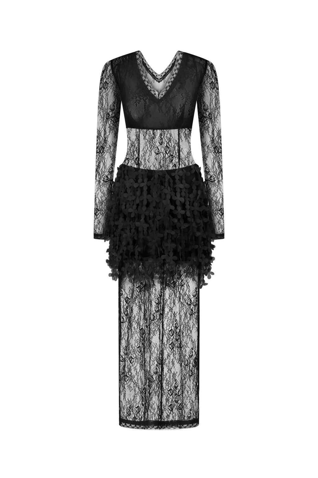 Lace Floral Overlay Dress in Black