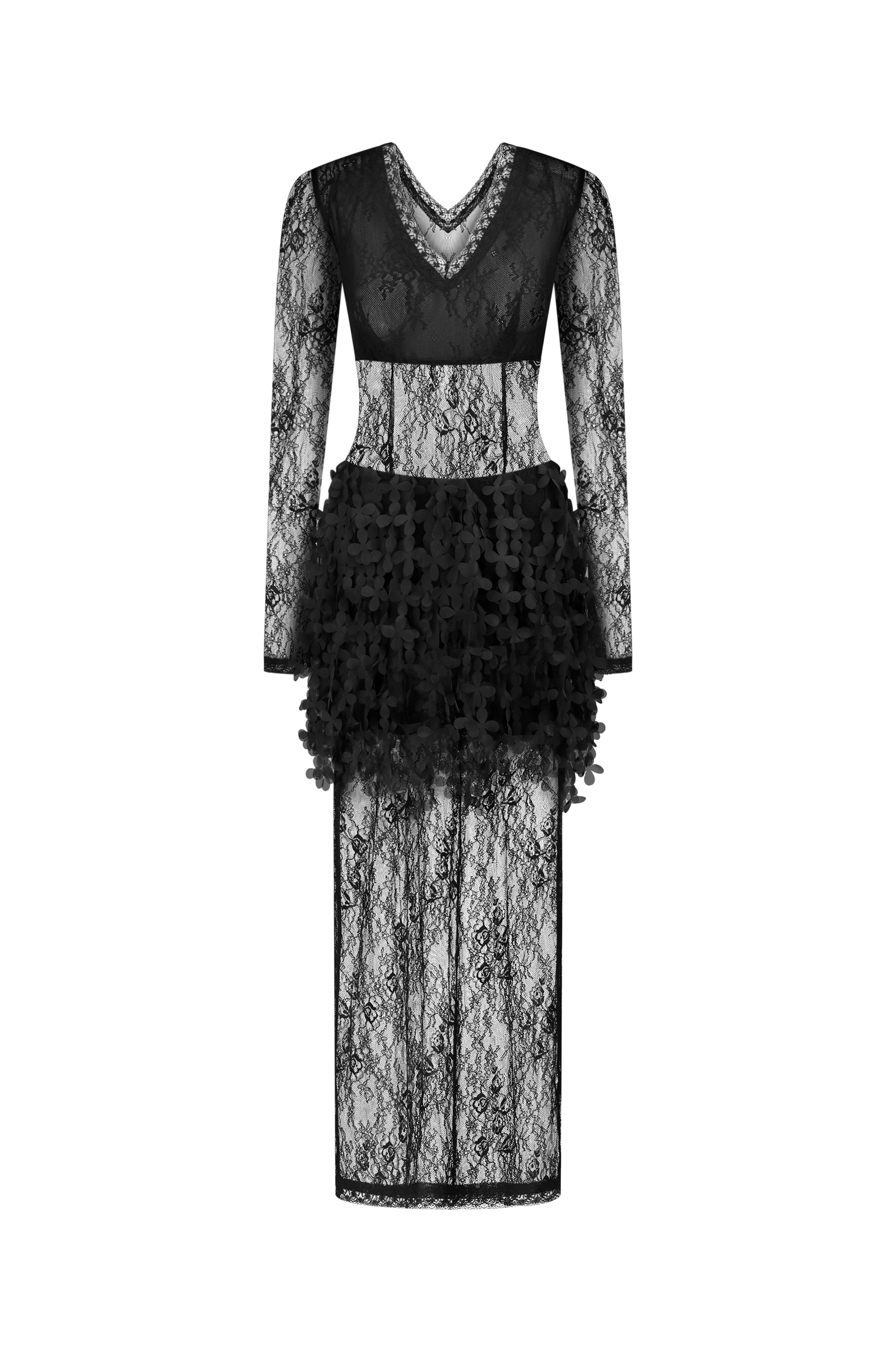 Lace Floral Overlay Dress in Black