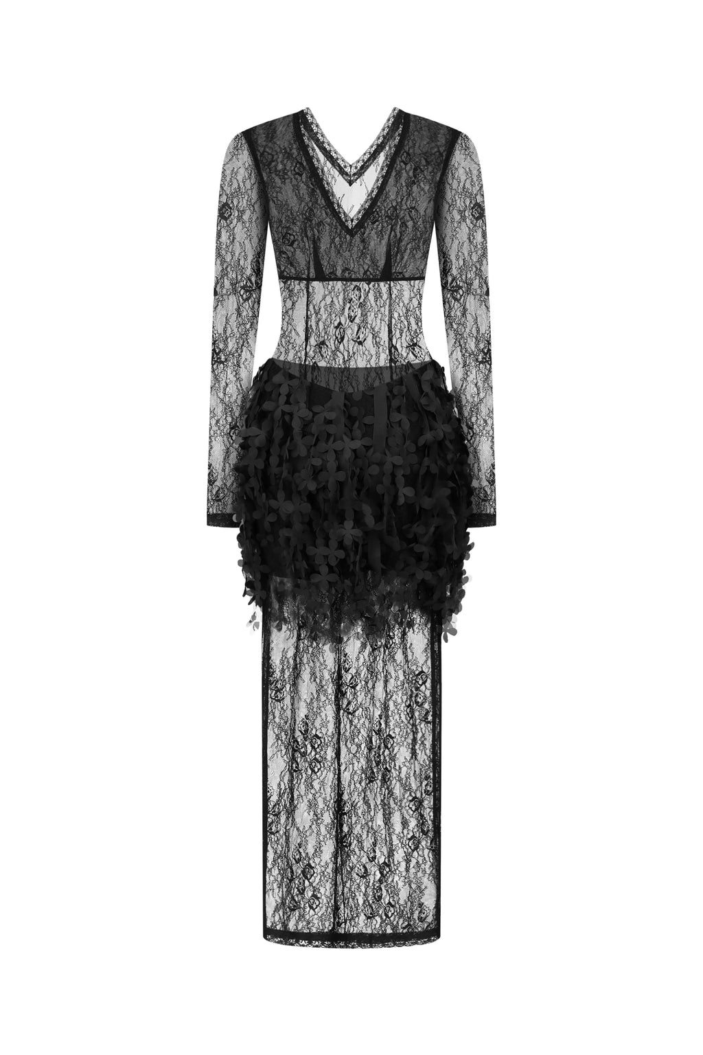 Lace Floral Overlay Dress in Black