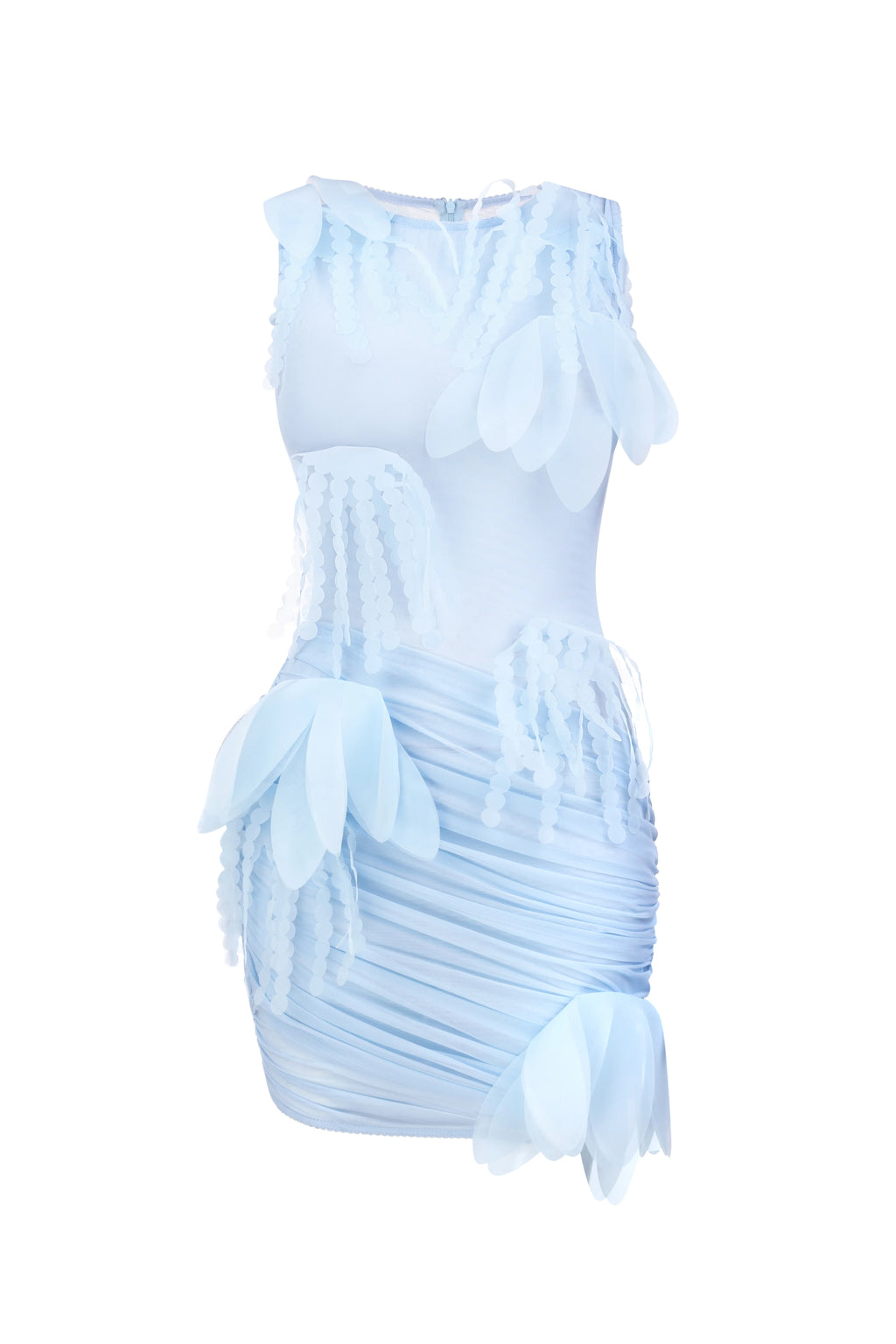 Laser-Cut Floral Dress in Blue
