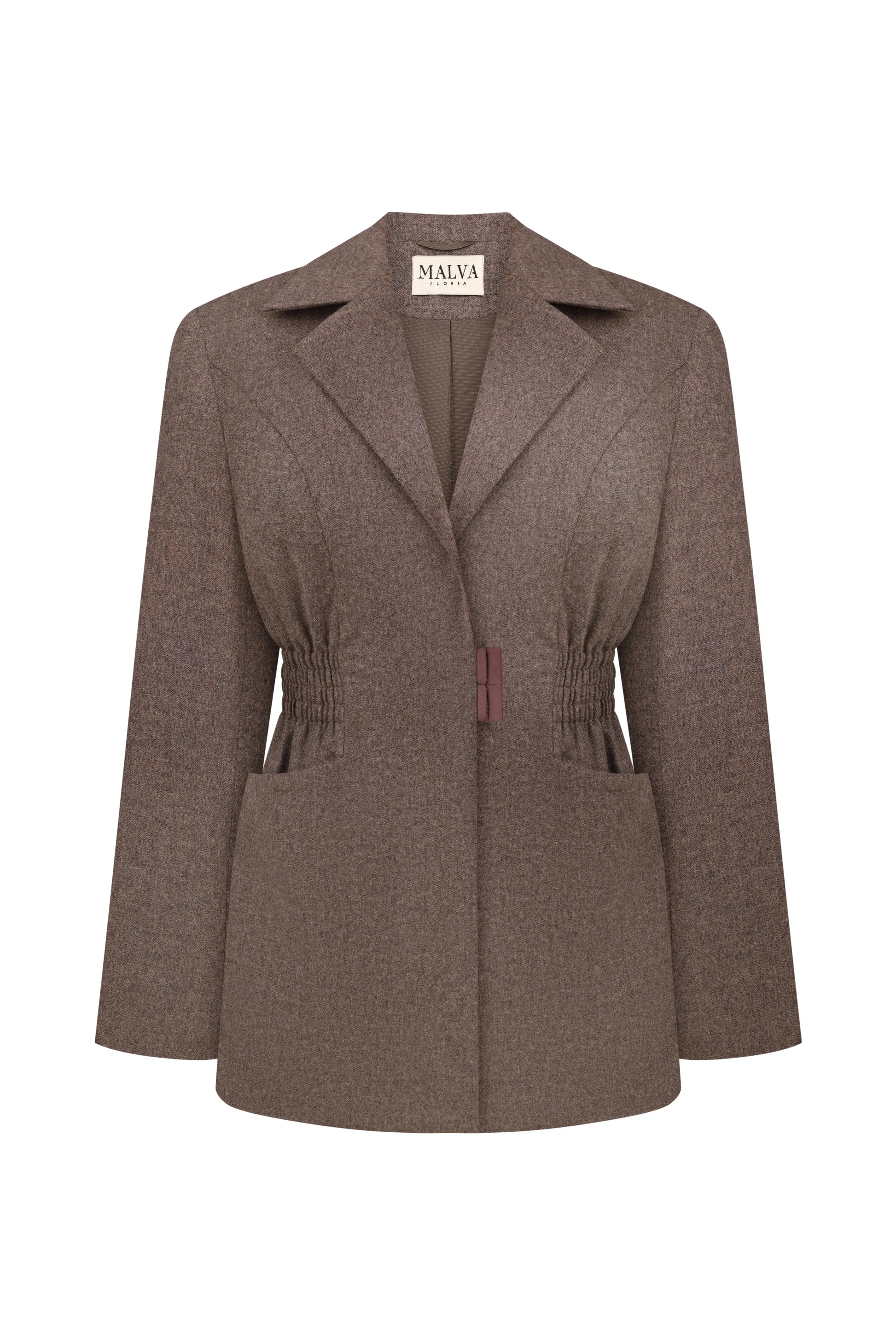 Ruched Waist Jacket in Brown
