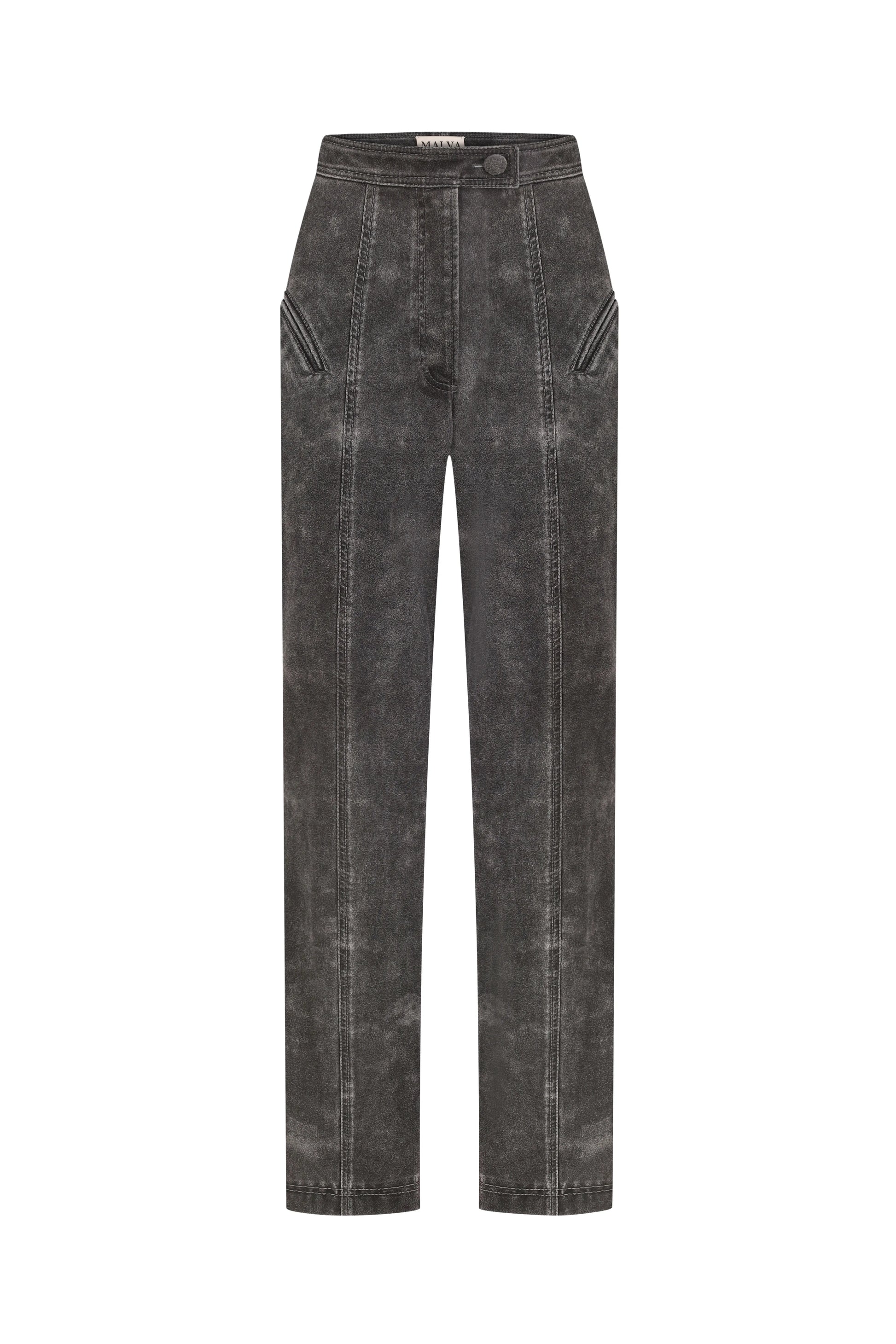 Curved-Slit Weathered Pants in Gray