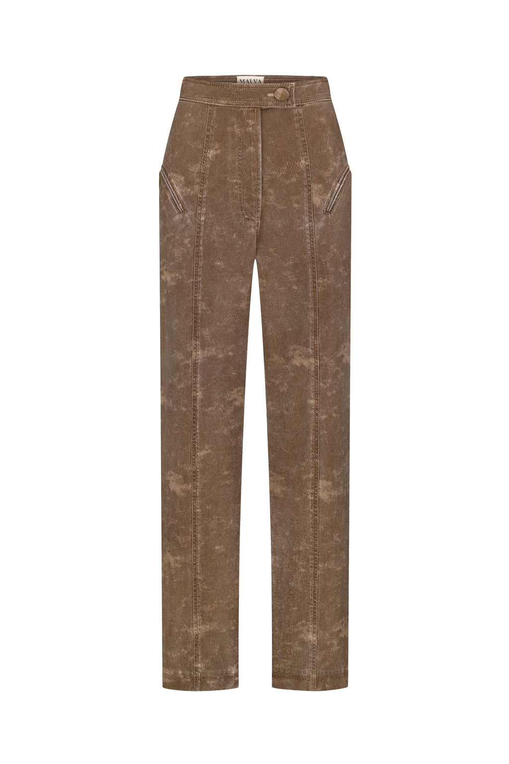 Curved-Slit Weathered Pants in Brown