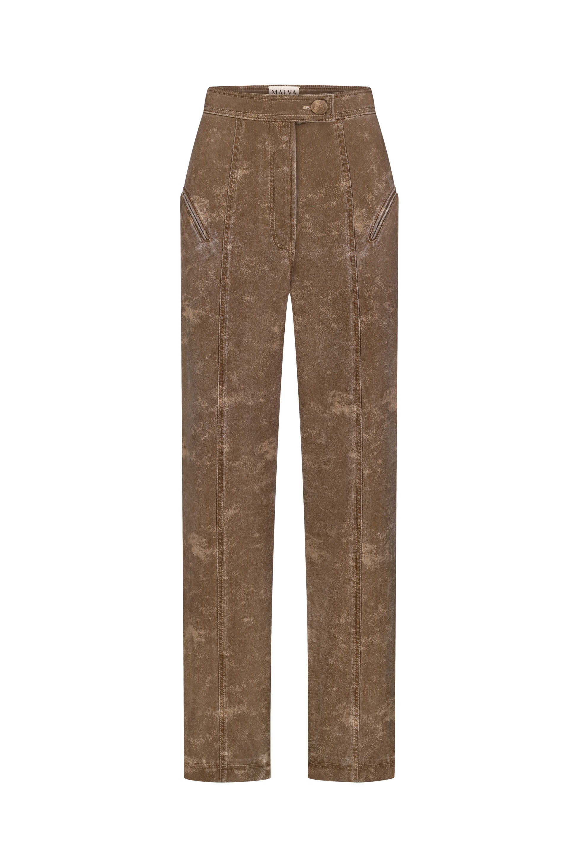 Curved-Slit Weathered Pants in Brown