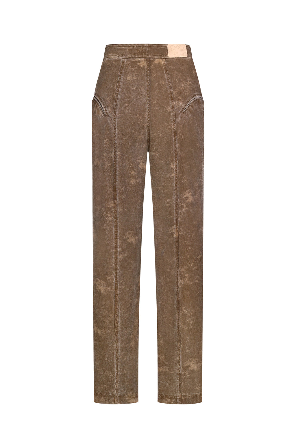 Curved-Slit Weathered Pants in Brown