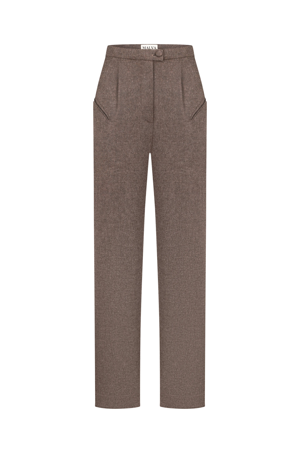 Curved-Slit Tailored Pants in Brown