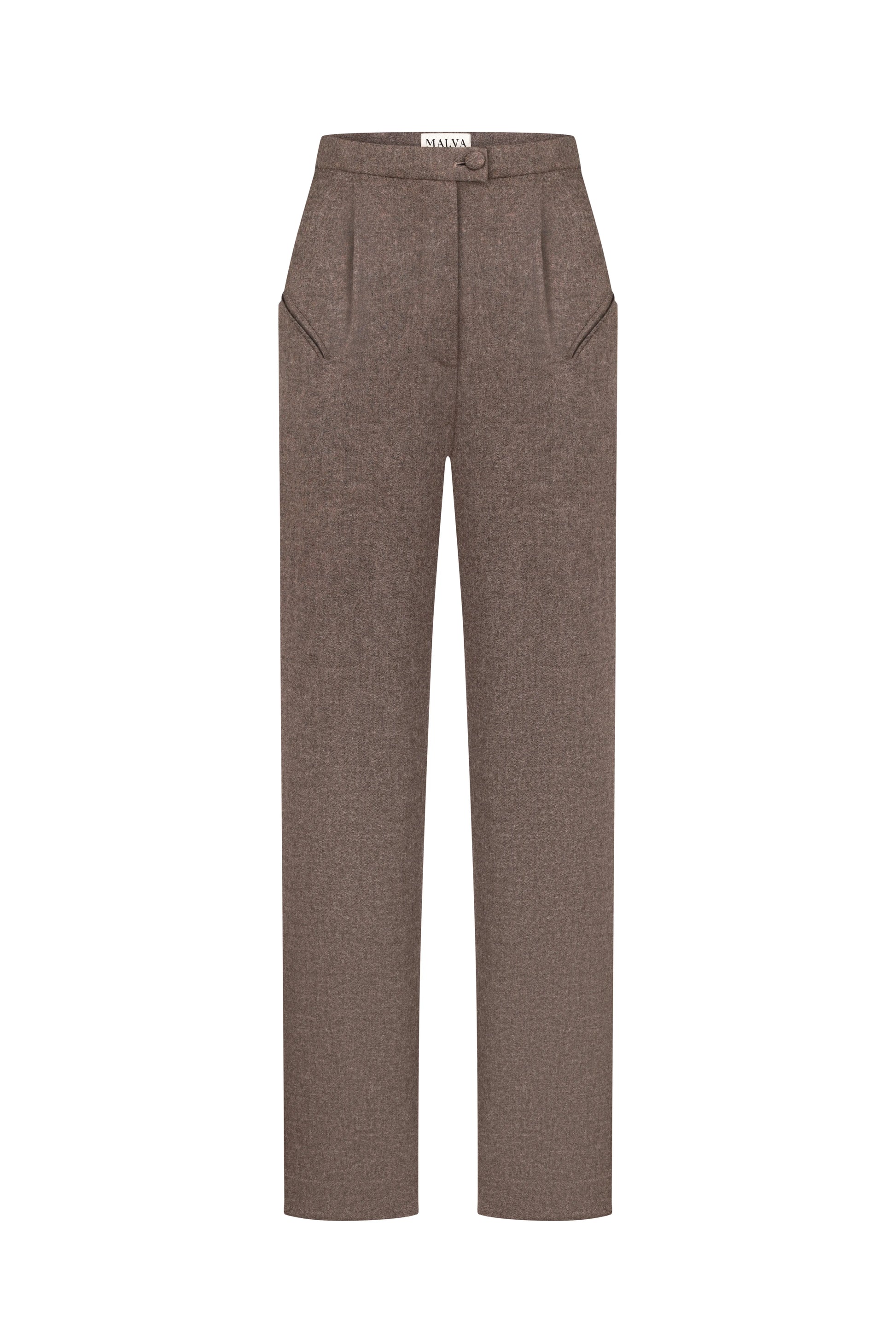 Curved-Slit Tailored Pants in Brown