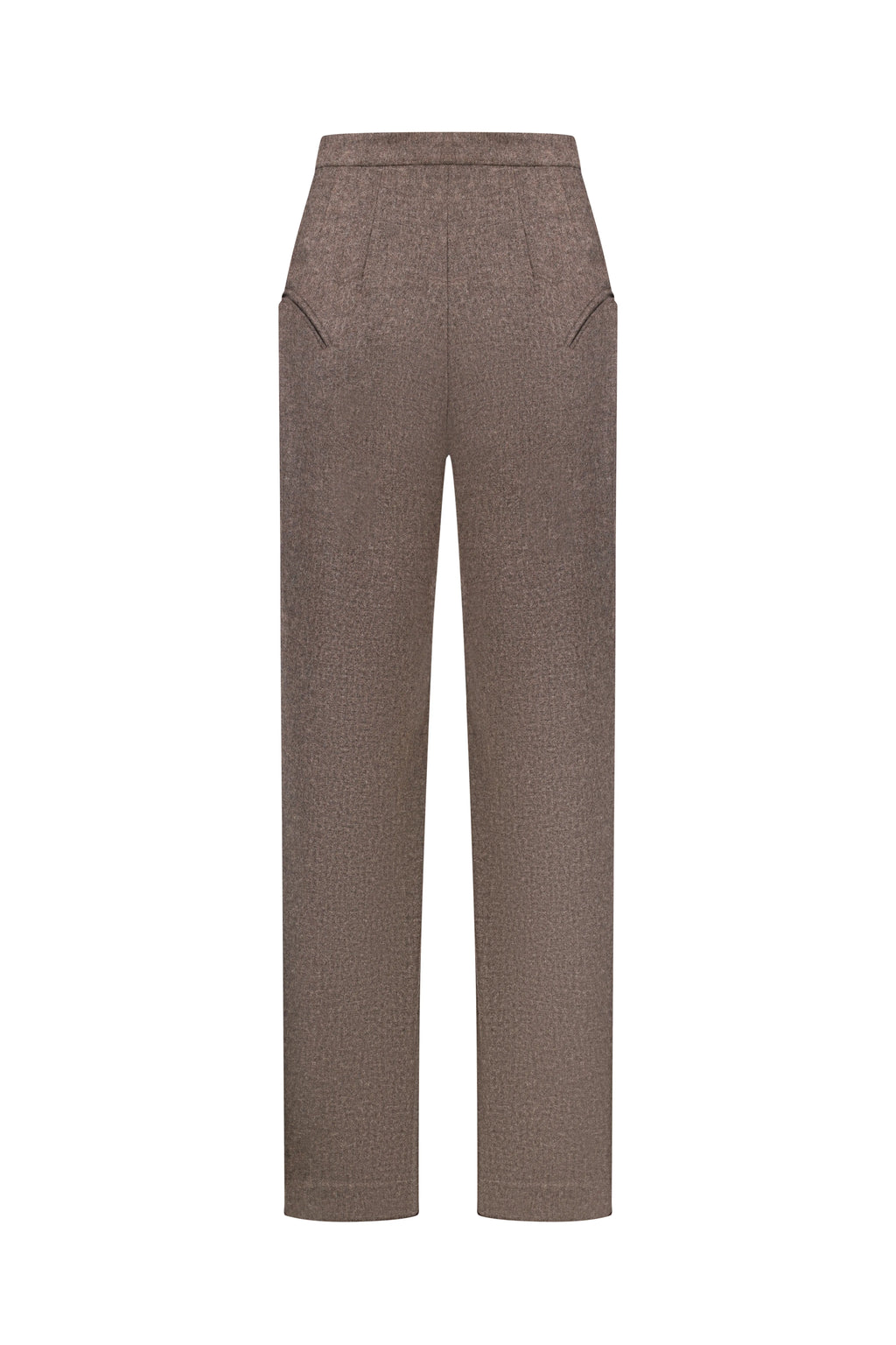 Curved-Slit Tailored Pants in Brown