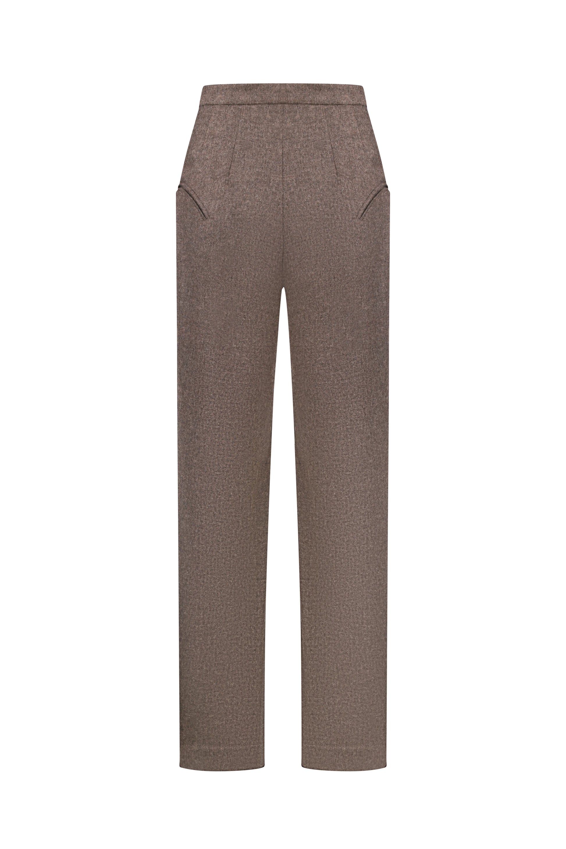 Curved-Slit Tailored Pants in Brown