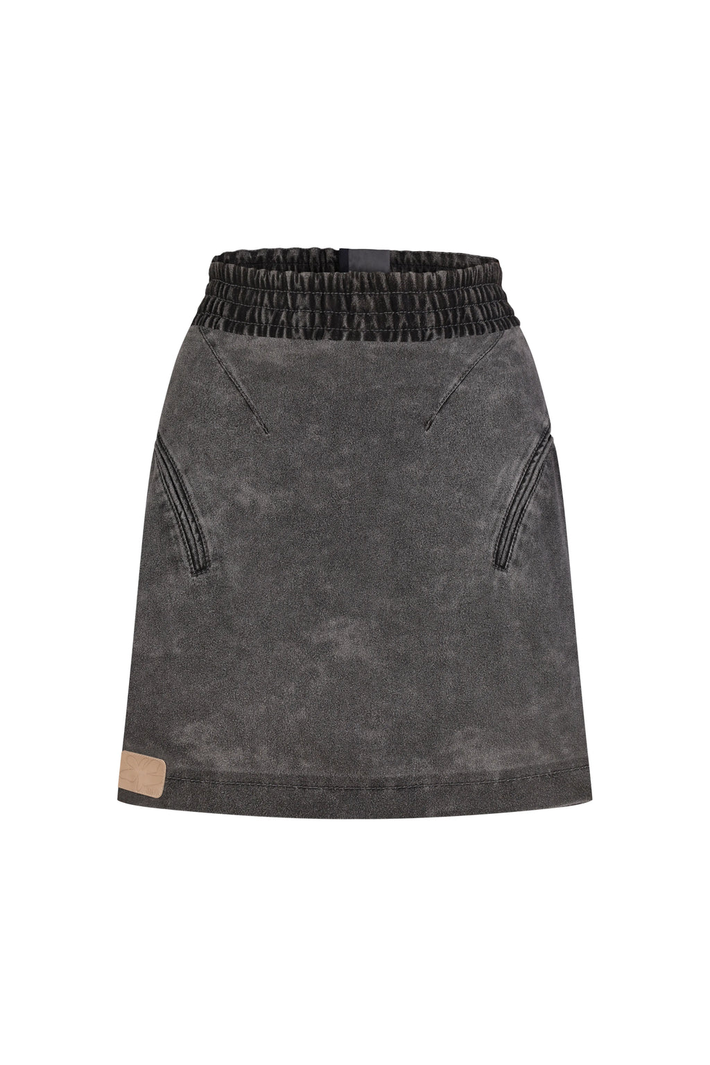 Curved-Slit Weathered Skirt in Gray
