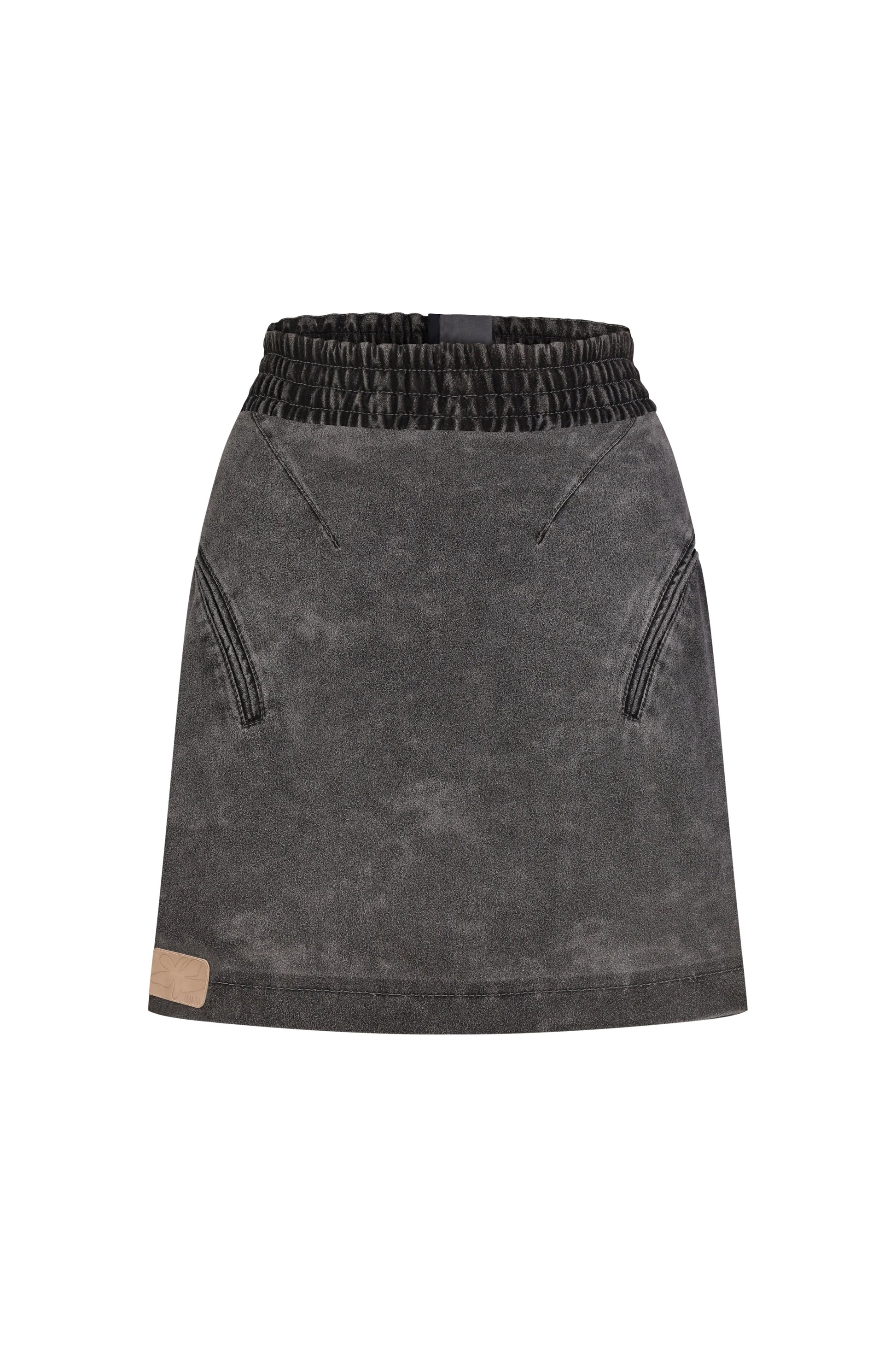 Curved-Slit Weathered Skirt in Gray