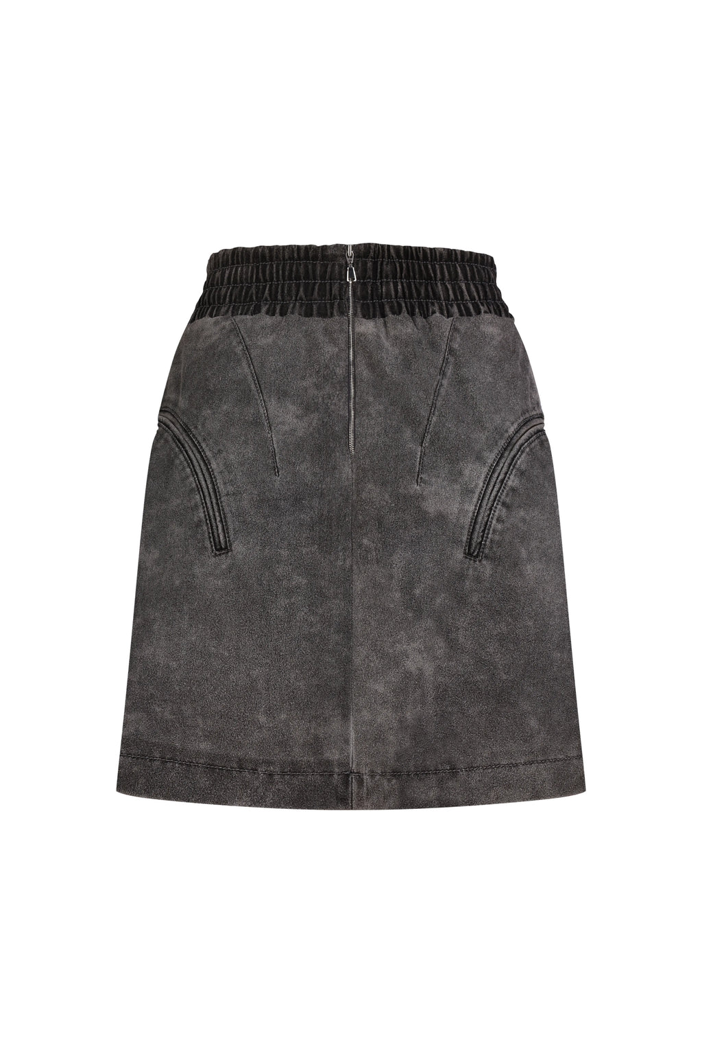 Curved-Slit Weathered Skirt in Gray