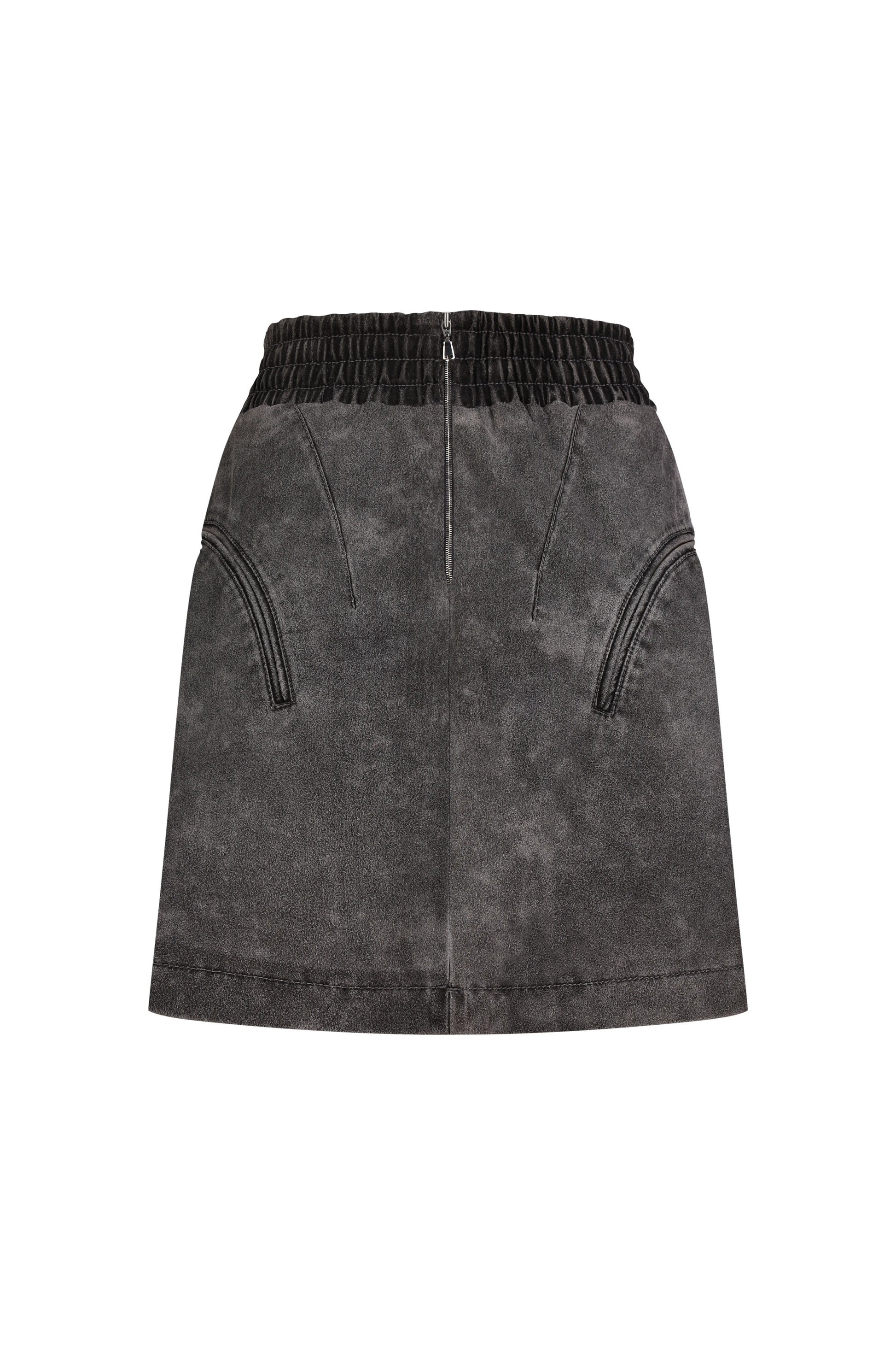 Curved-Slit Weathered Skirt in Gray