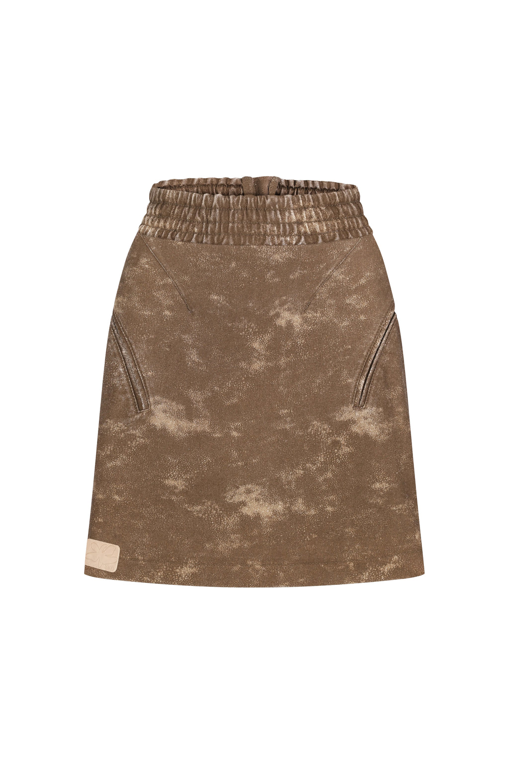 Curved-Slit Weathered Skirt in Brown
