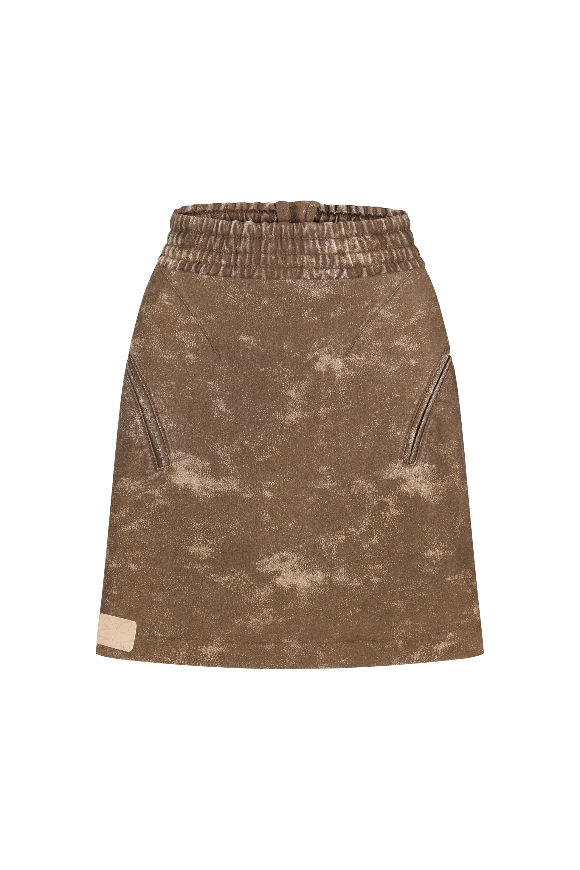 Curved-Slit Weathered Skirt in Brown
