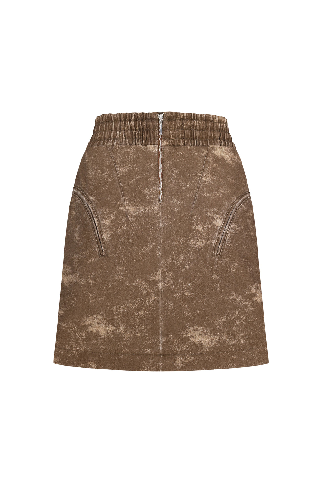 Curved-Slit Weathered Skirt in Brown