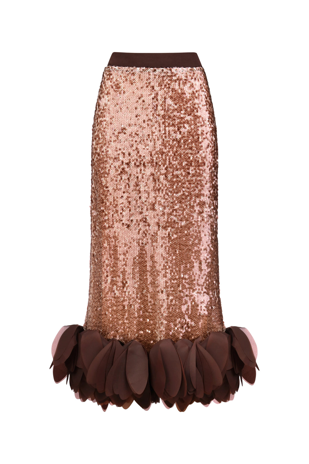 Petal-Hem Sequin Skirt in Brown