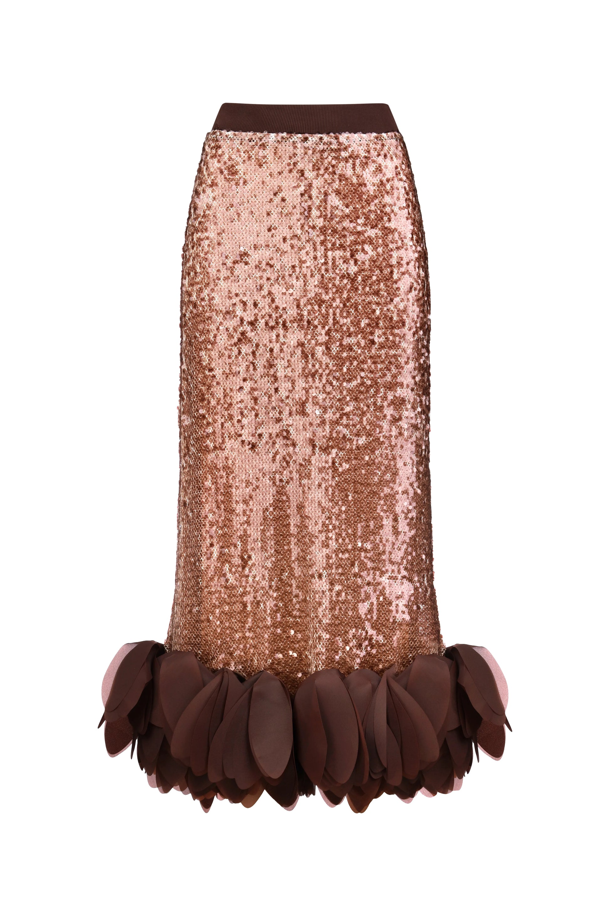 Petal-Hem Sequin Skirt in Brown