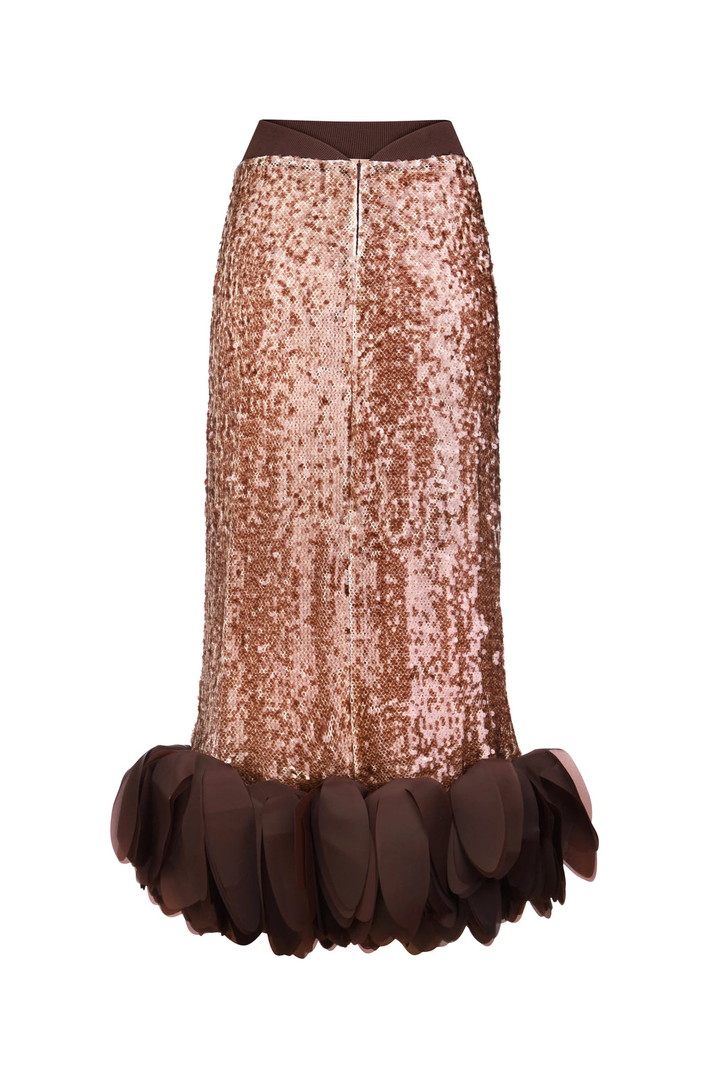 Petal-Hem Sequin Skirt in Brown