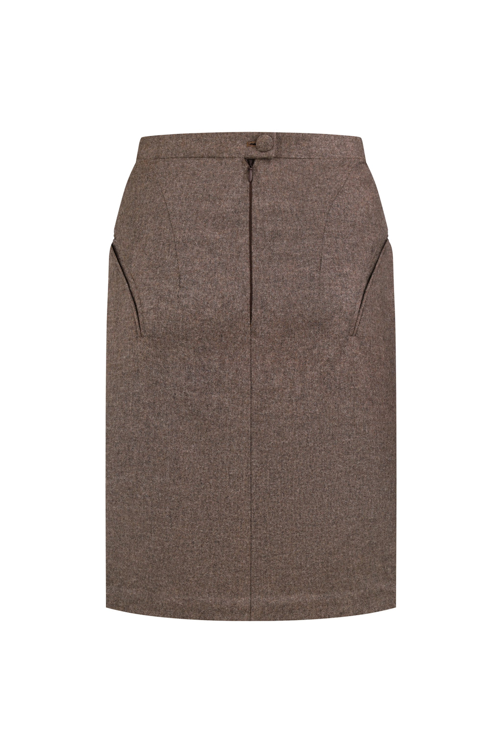 Curved-Slit Pencil Skirt in Brown