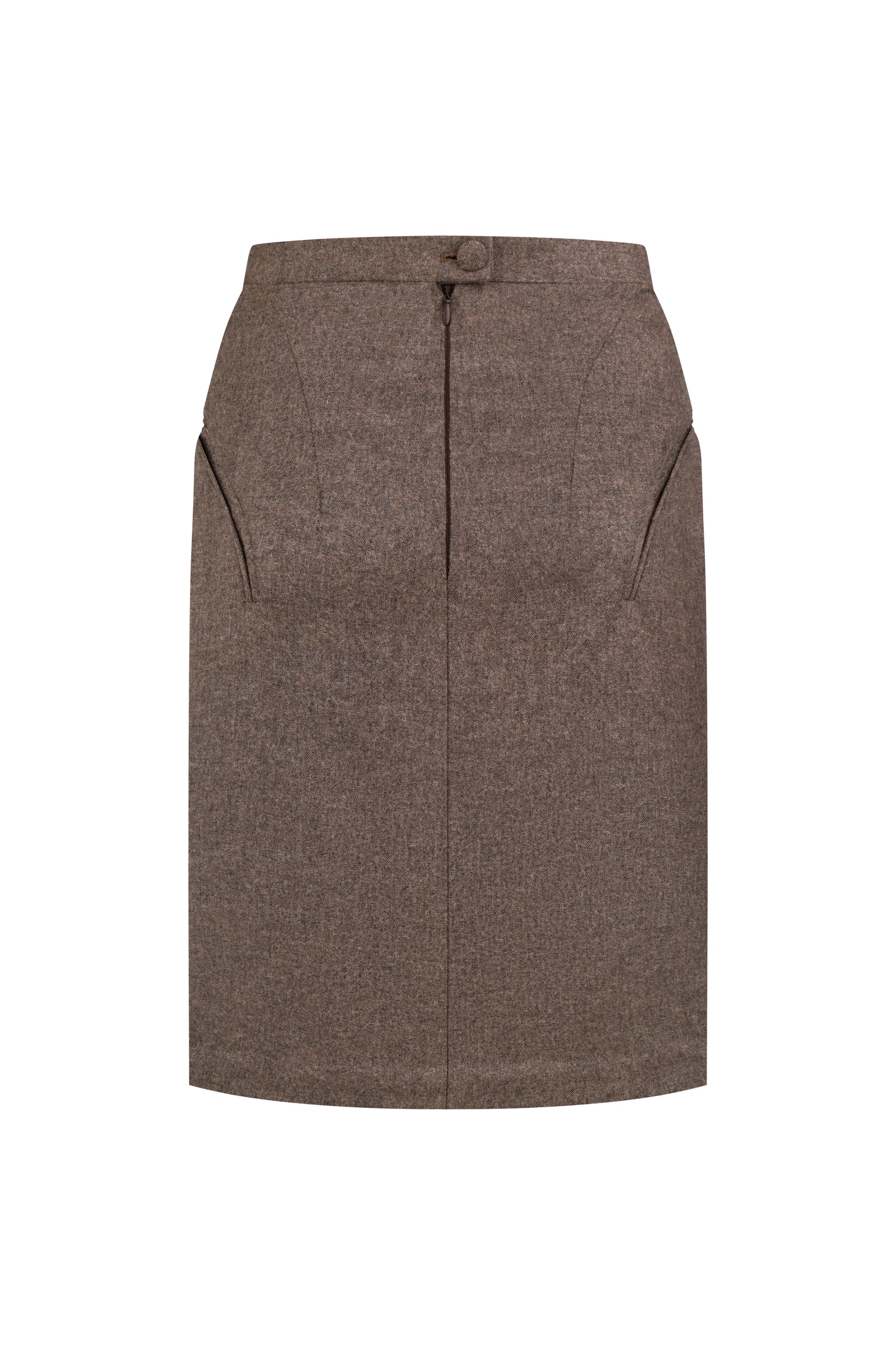 Curved-Slit Pencil Skirt in Brown