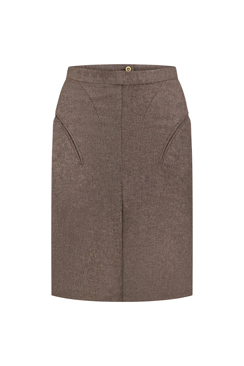 Curved-Slit Pencil Skirt in Brown