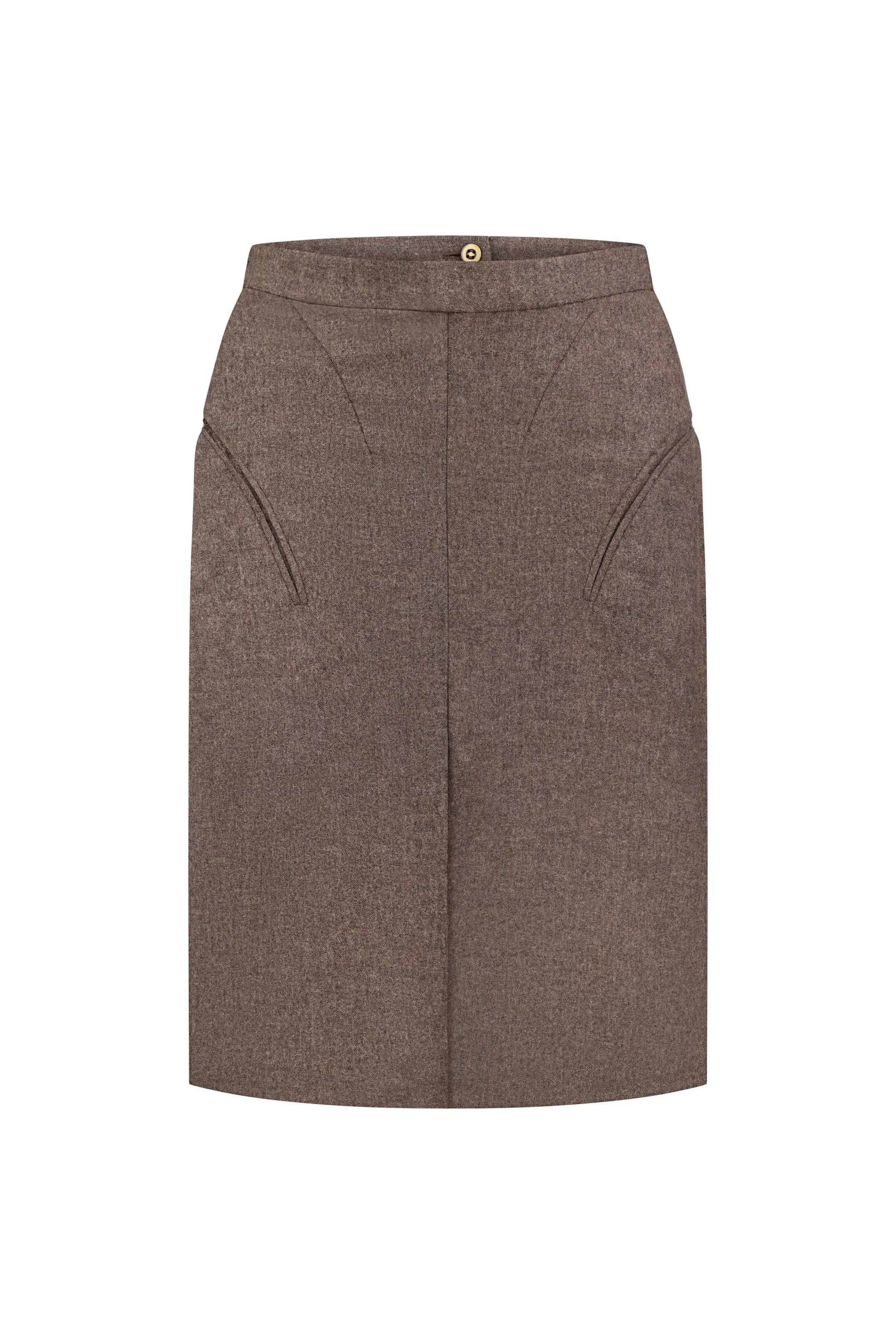 Curved-Slit Pencil Skirt in Brown