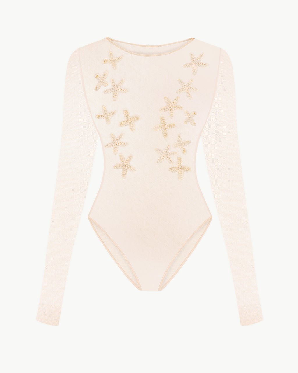 Mesh Bodysuit with Crochet Flowers