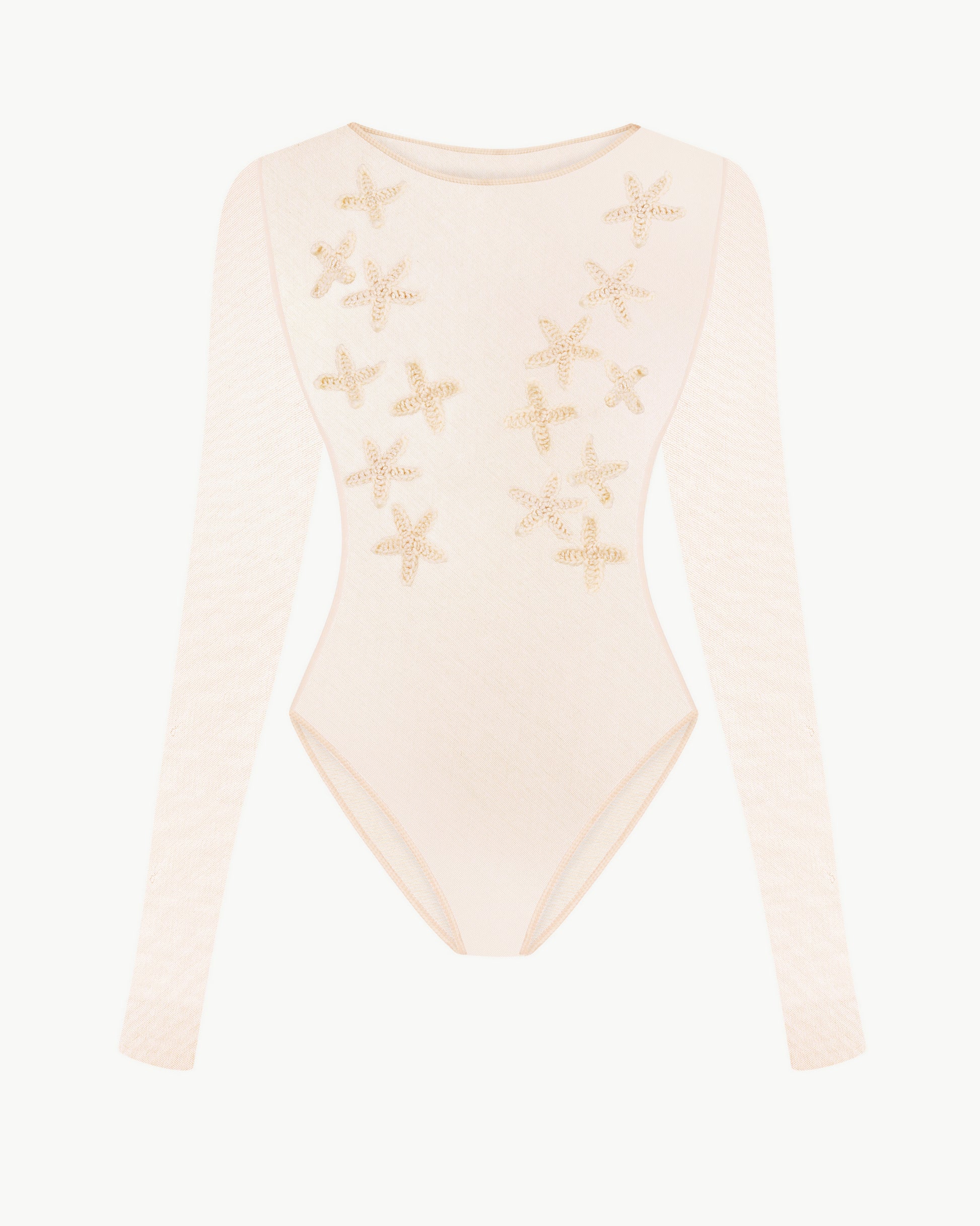 Mesh Bodysuit with Crochet Flowers