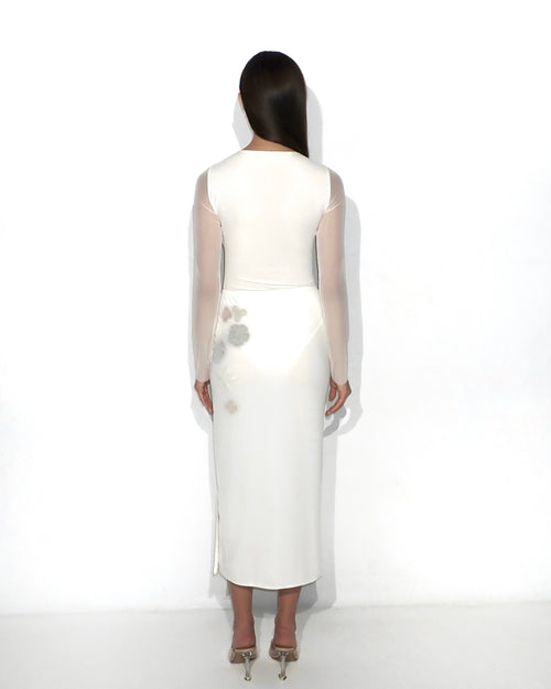 Bridal sheer mesh bodysuit with 3D florals in white