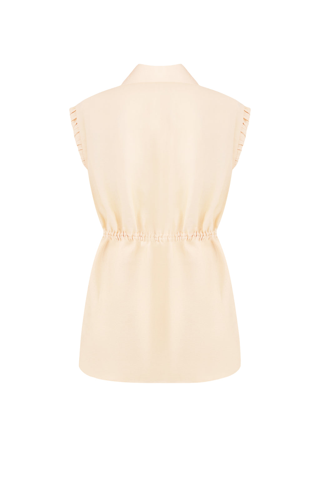 Drawstring-waist floral-appliqué blouse in light apricot