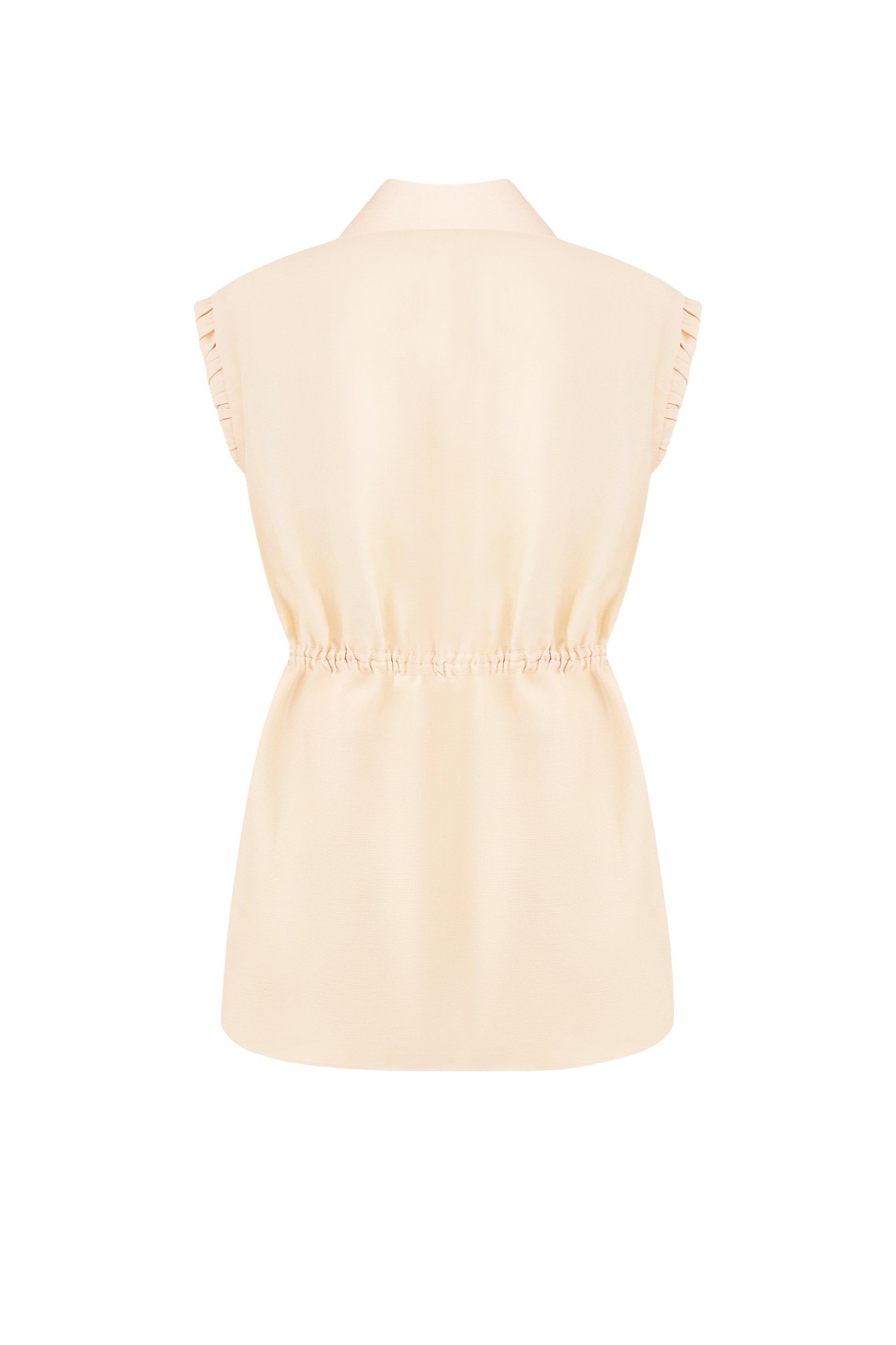 Drawstring-waist floral-appliqué blouse in light apricot