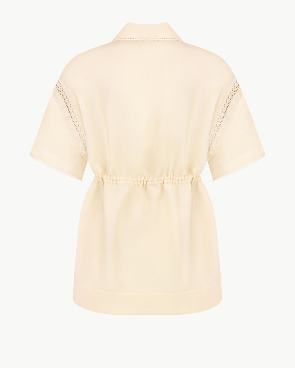 Lace-insert floral-appliqué blouse in light apricot