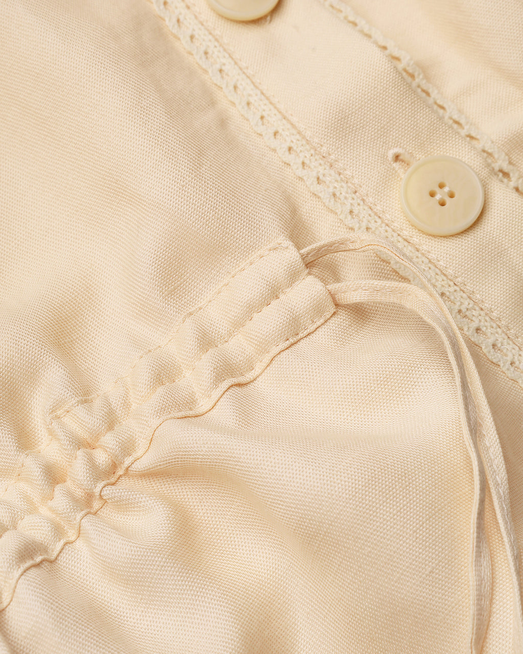 Lace-insert floral-appliqué blouse in light apricot