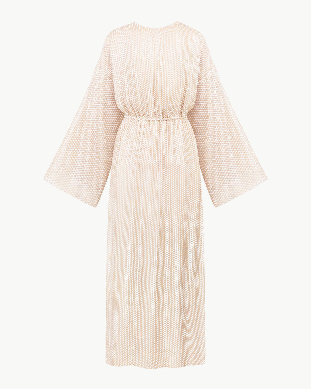 Sequin cape with floral tassel tie waist in beige