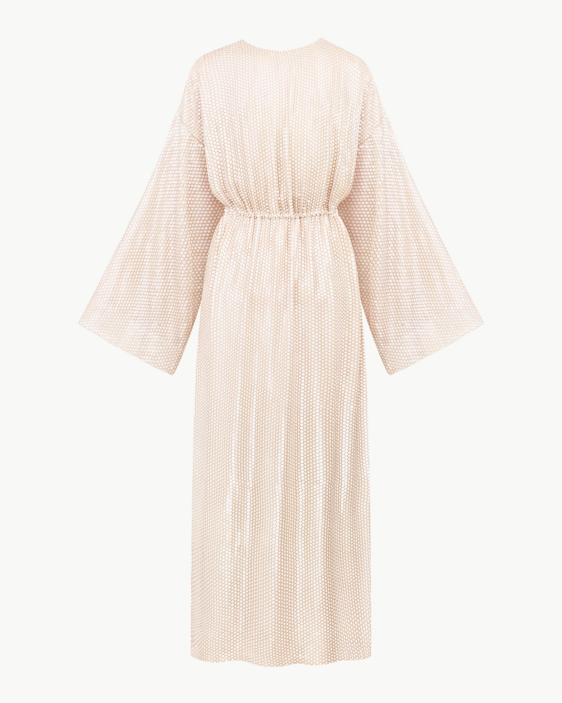 Sequin cape with floral tassel tie waist in beige