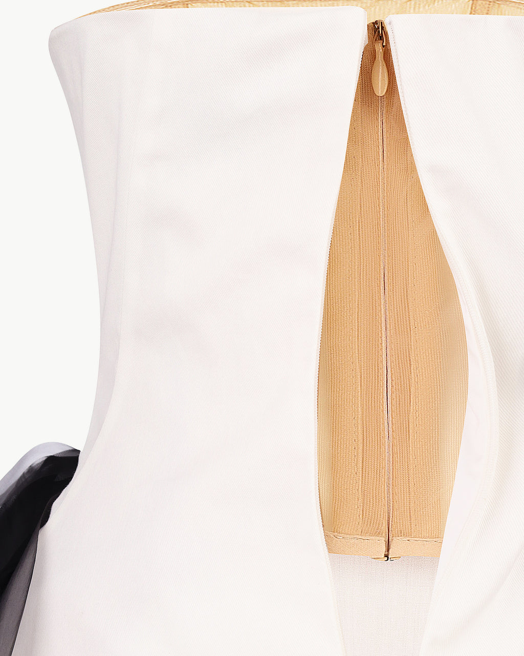 Strapless floral-appliqué column gown in white