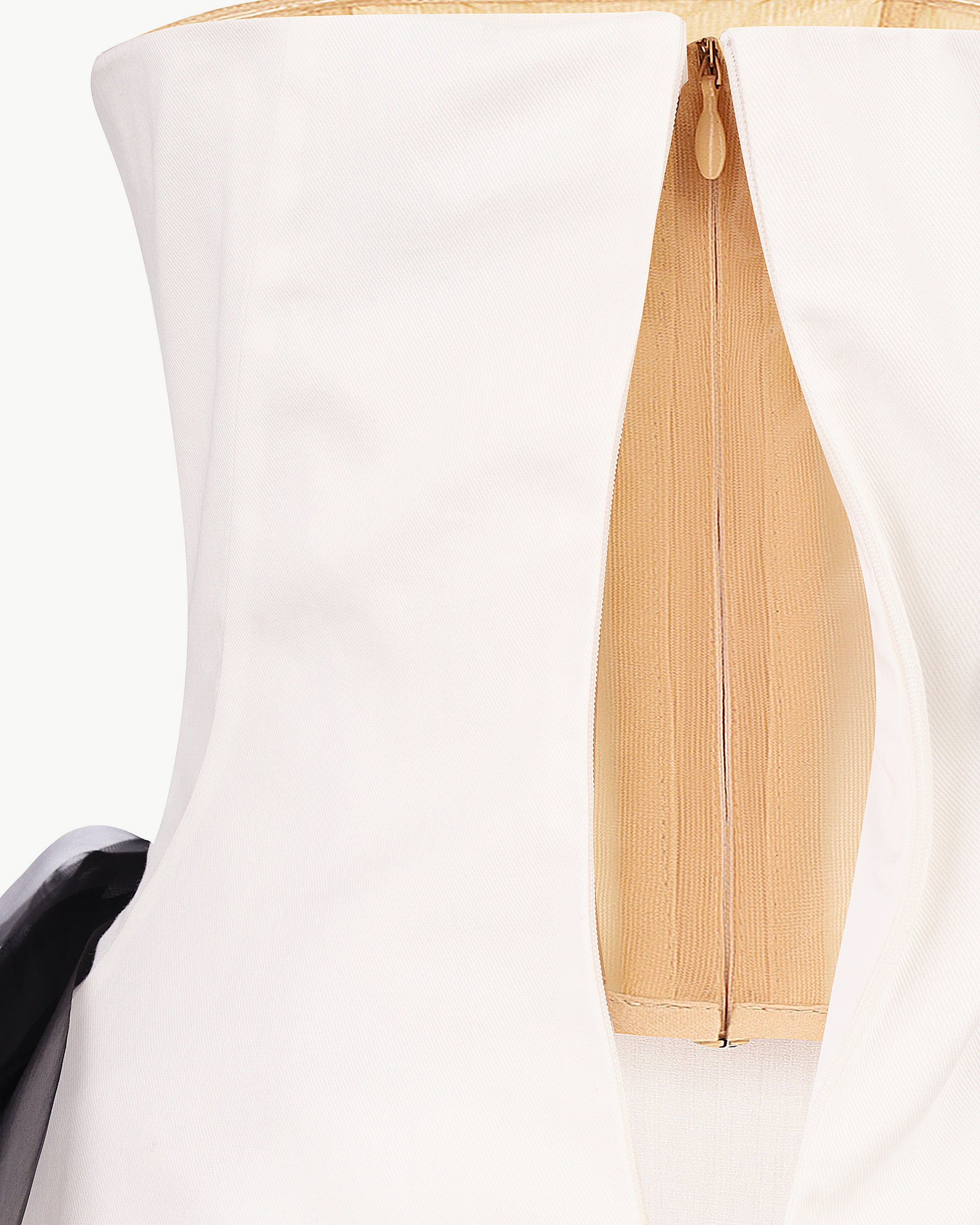 Strapless floral-appliqué column gown in white