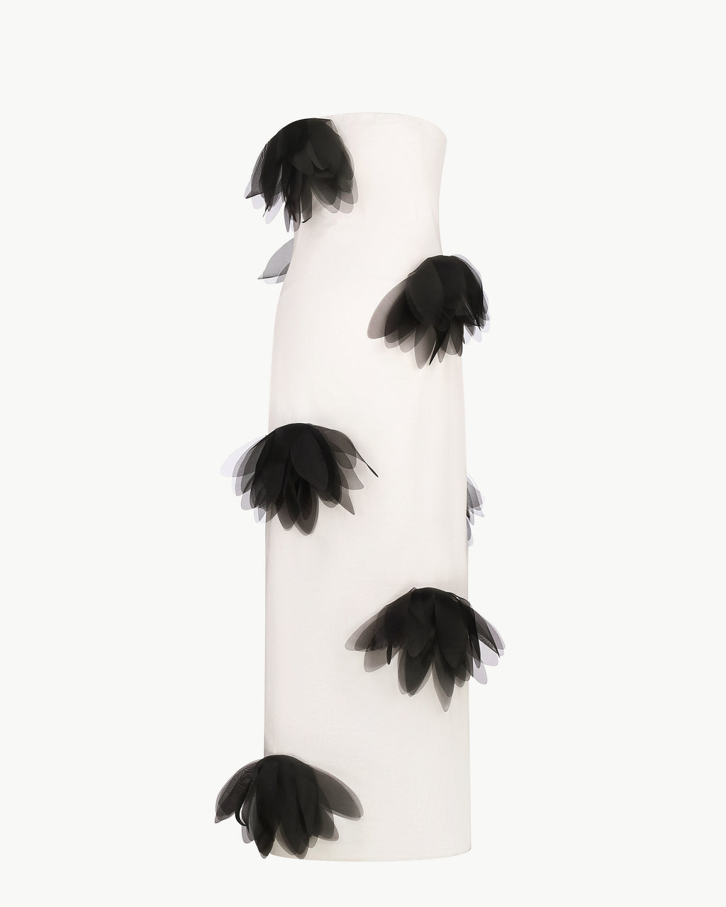 Strapless floral-appliqué column gown in white