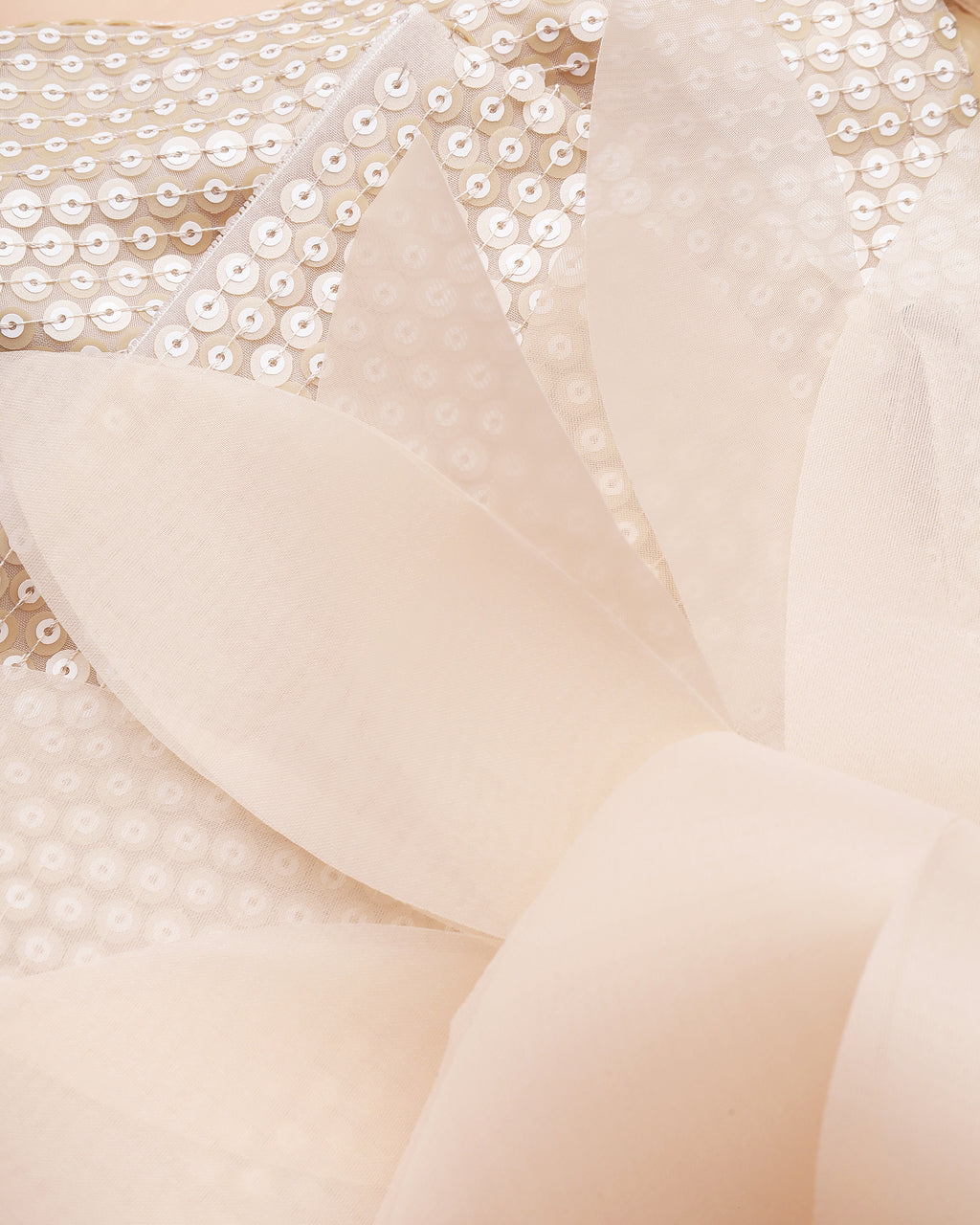 One-shoulder sequin floral gown in beige